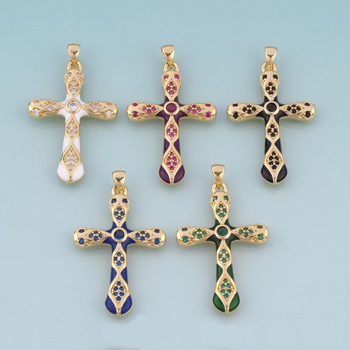 18K Gold Filled Enamel Cross Pendant,Exquisite Charm Bracelet Necklace for DIY Jewelry Making Supply
