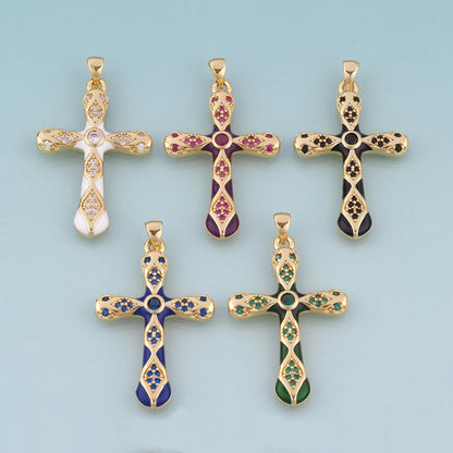 18K Gold Filled Enamel Cross Pendant,Exquisite Charm Bracelet Necklace for DIY Jewelry Making Supply