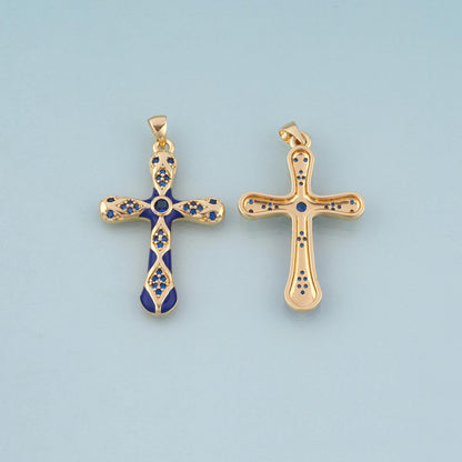 18K Gold Filled Enamel Cross Pendant,Exquisite Charm Bracelet Necklace for DIY Jewelry Making Supply