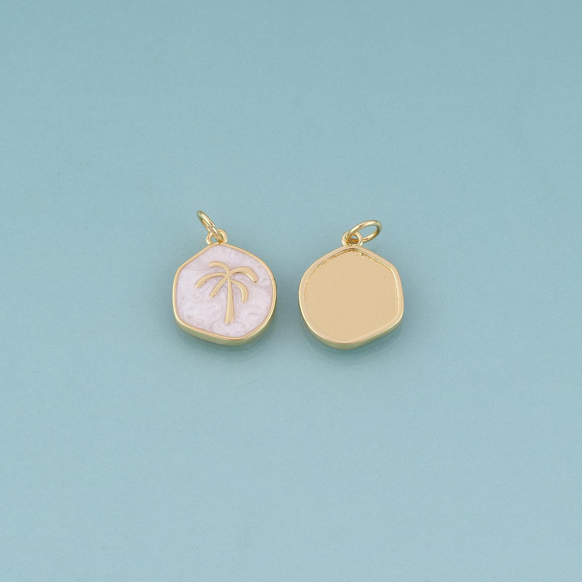 18K Gold Filled Enamel Coconut Tree Pendant,Summer Beach Charm Bracelet Necklace for DIY Jewelry Making Supply