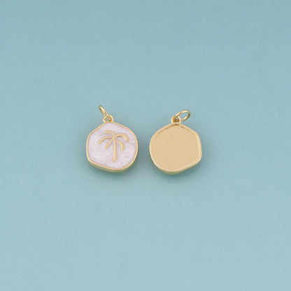 18K Gold Filled Enamel Coconut Tree Pendant,Summer Beach Charm Bracelet Necklace for DIY Jewelry Making Supply