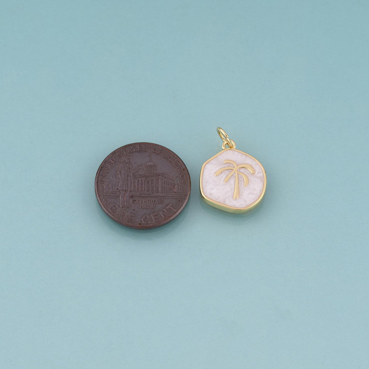 18K Gold Filled Enamel Coconut Tree Pendant,Summer Beach Charm Bracelet Necklace for DIY Jewelry Making Supply