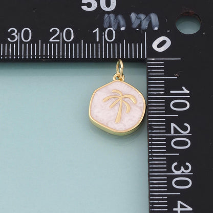 18K Gold Filled Enamel Coconut Tree Pendant,Summer Beach Charm Bracelet Necklace for DIY Jewelry Making Supply