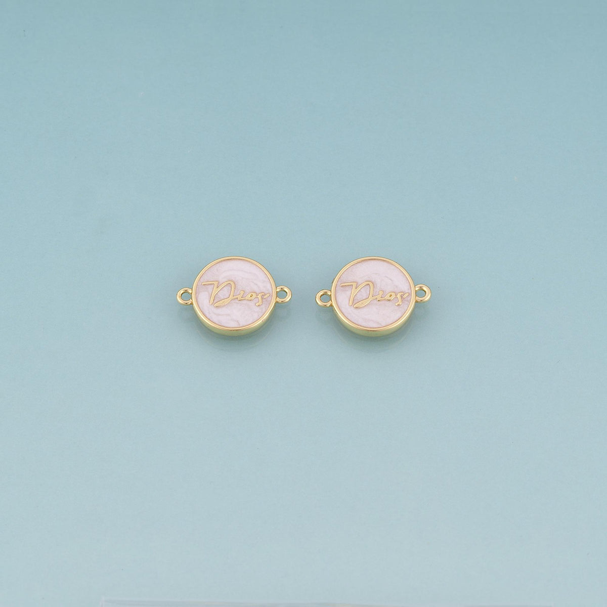 18K Gold Filled Enamel Dios Round Connector,Faith Word Connector Bracelet Necklace for DIY Jewelry Making Supply