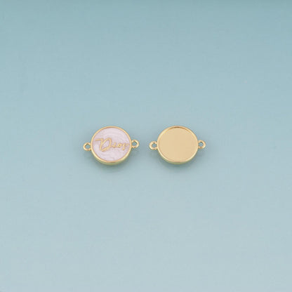 18K Gold Filled Enamel Dios Round Connector,Faith Word Connector Bracelet Necklace for DIY Jewelry Making Supply