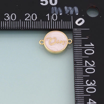 18K Gold Filled Enamel Dios Round Connector,Faith Word Connector Bracelet Necklace for DIY Jewelry Making Supply