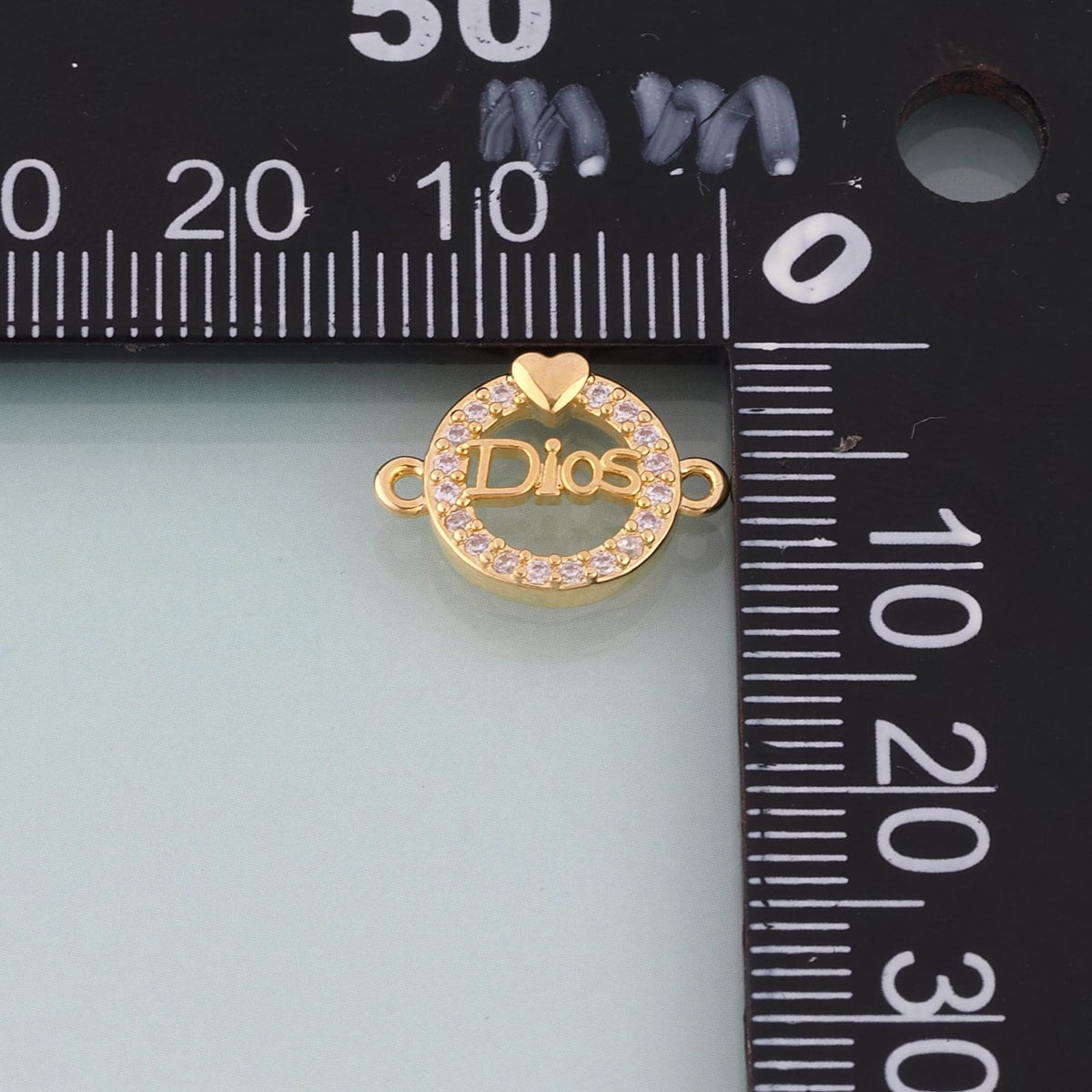 18K Gold Filled CZ Dios Round Connector,Faith Word Connector Bracelet Necklace for DIY Jewelry Making Supply