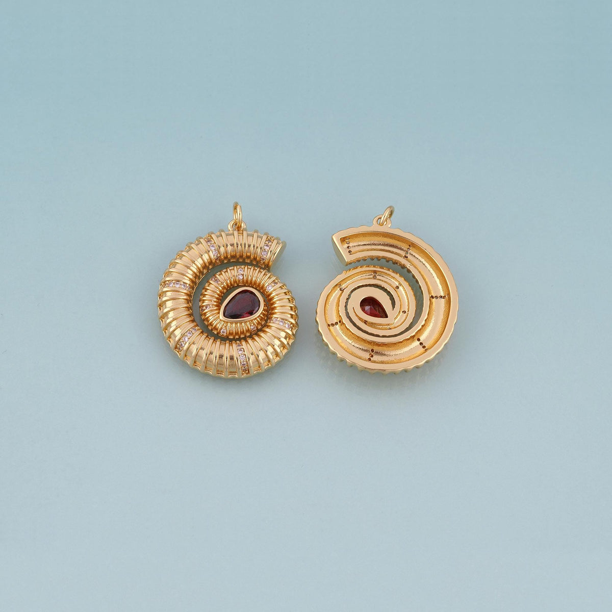 18K Gold Filled CZ Ammonite Pendant,Ocean Beach Charm Bracelet Necklace for DIY Jewelry Making Supply