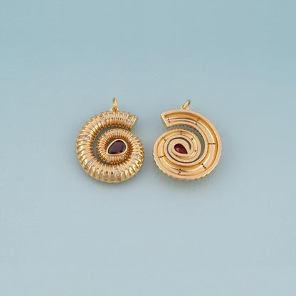 18K Gold Filled CZ Ammonite Pendant,Ocean Beach Charm Bracelet Necklace for DIY Jewelry Making Supply