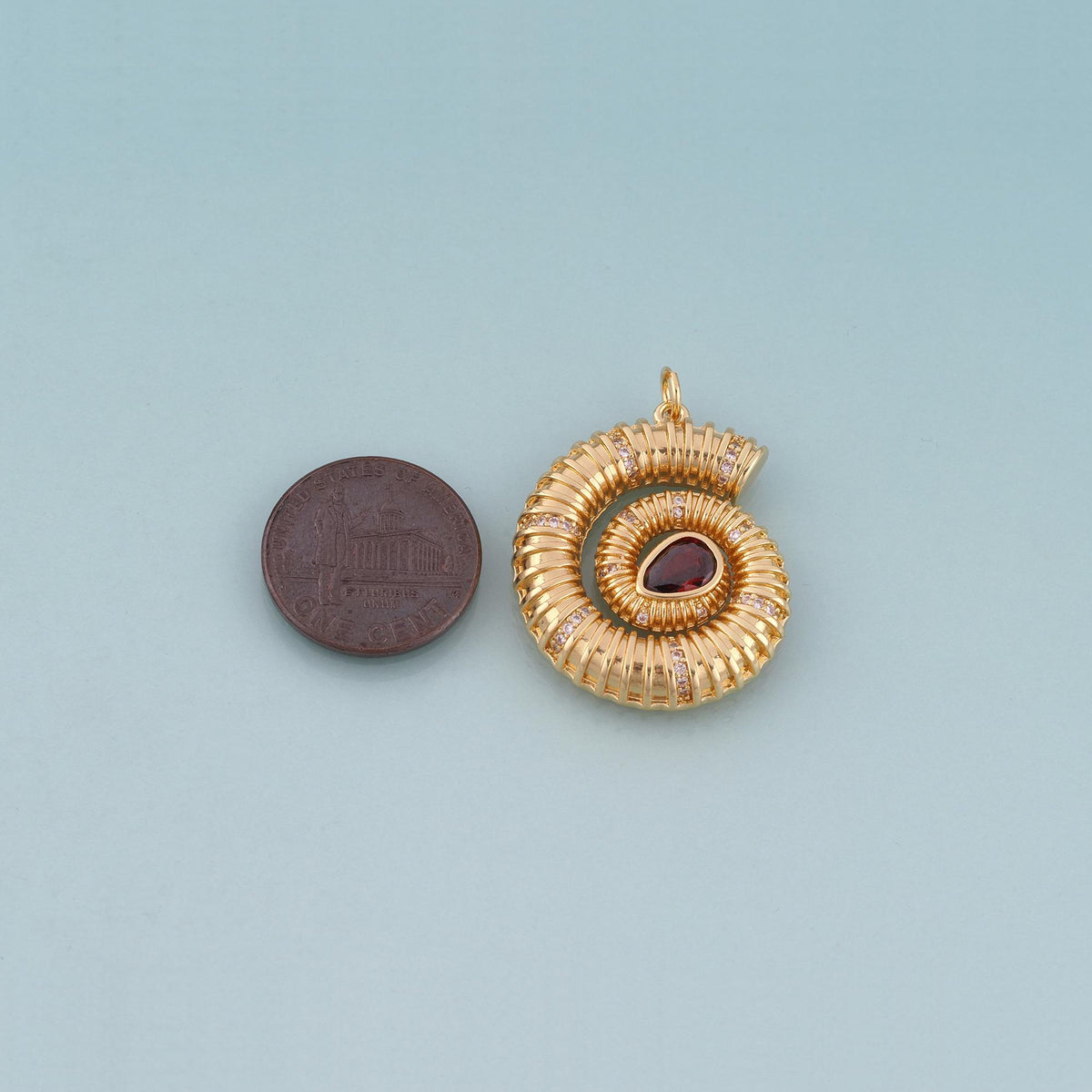 18K Gold Filled CZ Ammonite Pendant,Ocean Beach Charm Bracelet Necklace for DIY Jewelry Making Supply
