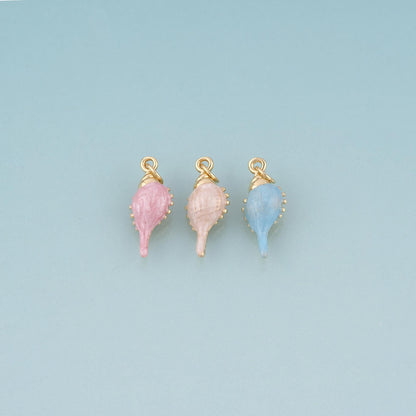 18K Gold Filled Enamel Spike Conch Pendant,Ocean Beach Charm Bracelet Necklace for DIY Jewelry Making Supply