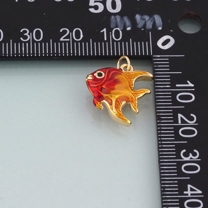 18K Gold Filled Enamel Tropical Fish Pendant,Ocean Animal Charm Bracelet Necklace for DIY Jewelry Making Supply