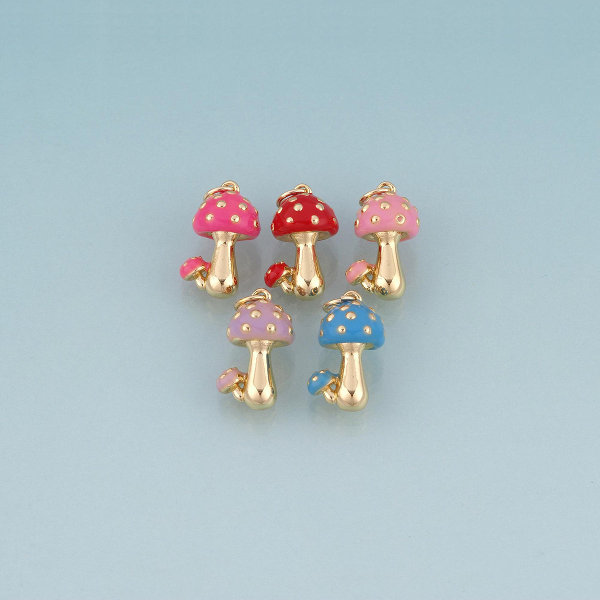 18K Gold Filled Enamel Mushroom Pendant,Cute Charm Bracelet Necklace for DIY Jewelry Making Supply