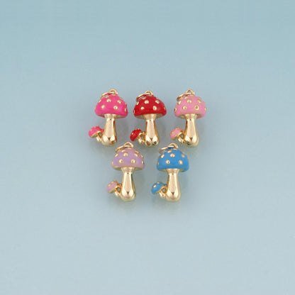 18K Gold Filled Enamel Mushroom Pendant,Cute Charm Bracelet Necklace for DIY Jewelry Making Supply