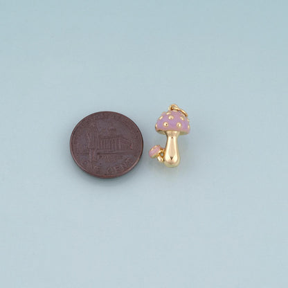 18K Gold Filled Enamel Mushroom Pendant,Cute Charm Bracelet Necklace for DIY Jewelry Making Supply
