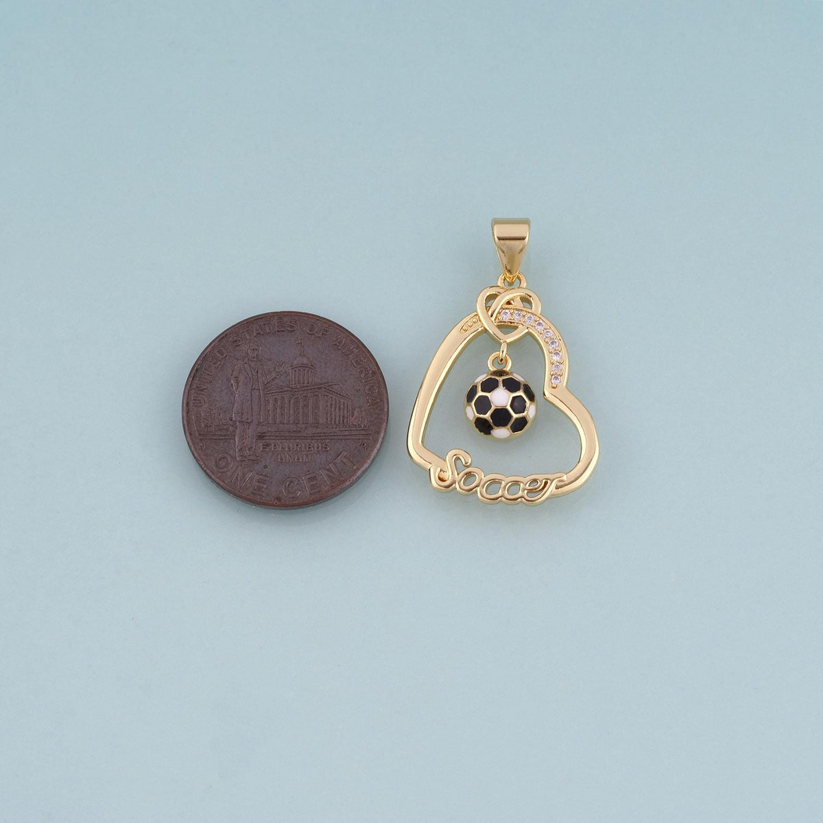 18K Gold Filled Enamel Football Heart Pendant,Soccer Lover Charm Bracelet Necklace for DIY Jewelry Making Supply