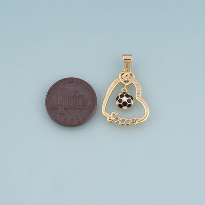18K Gold Filled Enamel Football Heart Pendant,Soccer Lover Charm Bracelet Necklace for DIY Jewelry Making Supply
