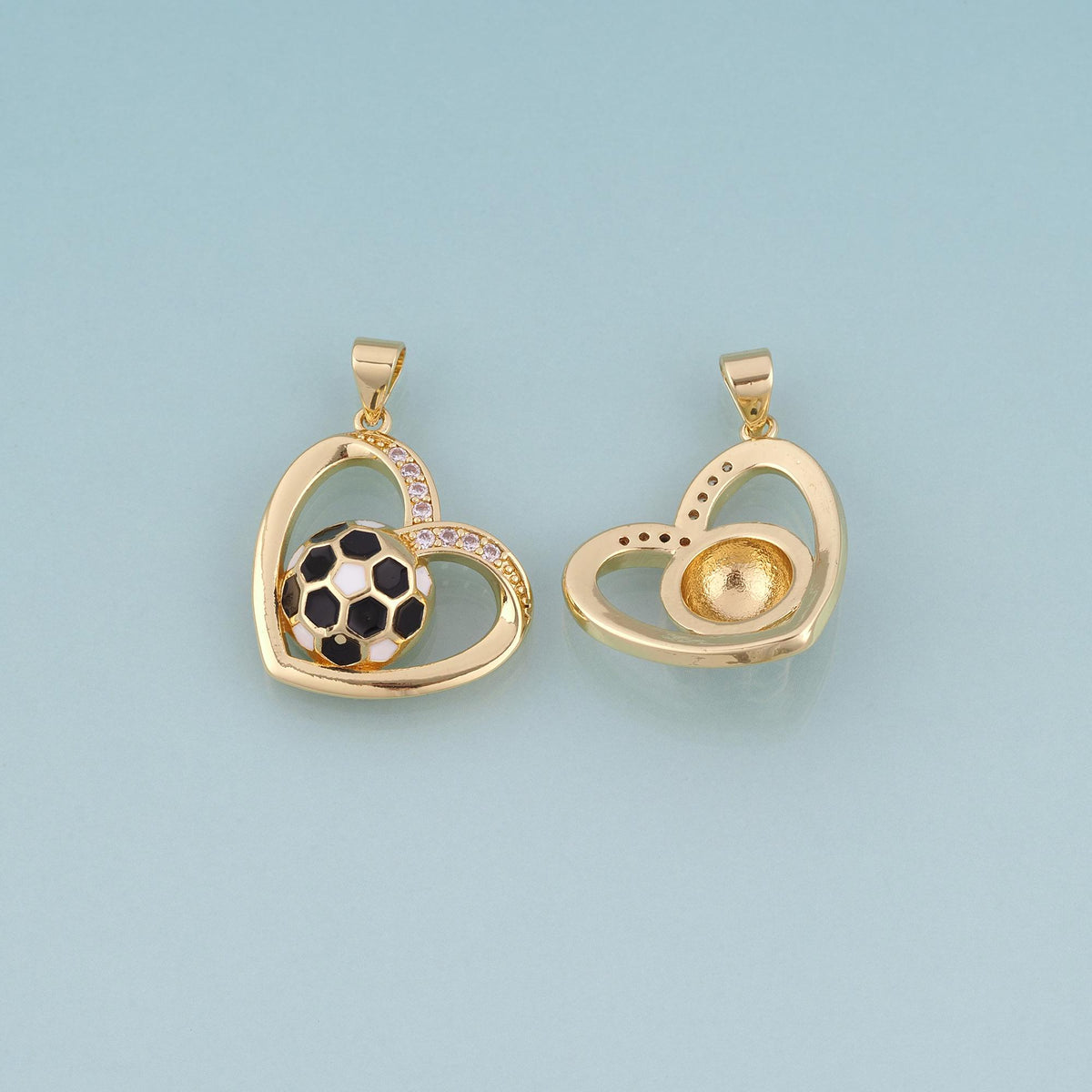 18K Gold Filled Enamel Football Heart Pendant,World Cup Charm Bracelet Necklace for DIY Jewelry Making Supply