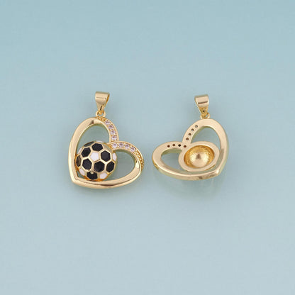 18K Gold Filled Enamel Football Heart Pendant,World Cup Charm Bracelet Necklace for DIY Jewelry Making Supply