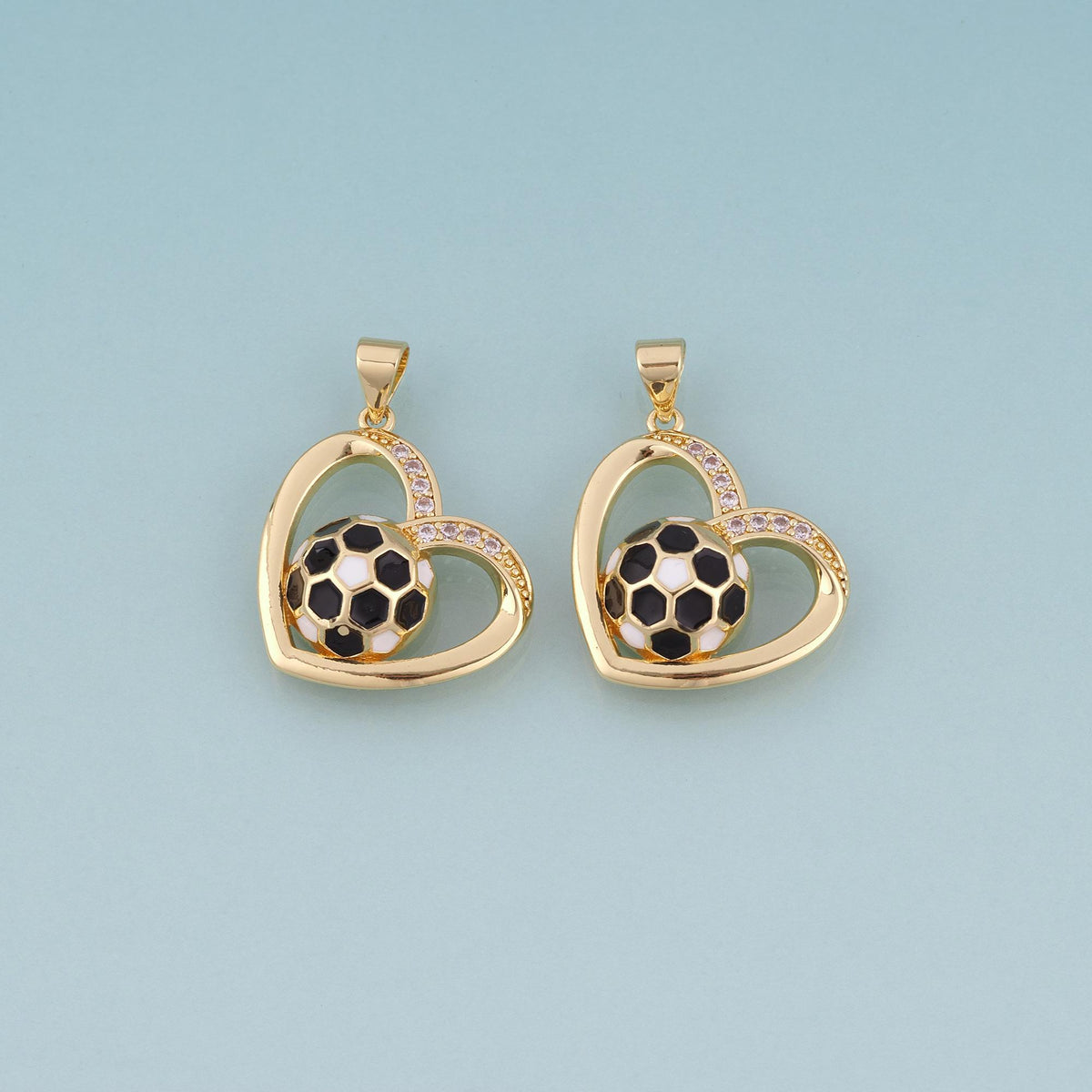 18K Gold Filled Enamel Football Heart Pendant,World Cup Charm Bracelet Necklace for DIY Jewelry Making Supply