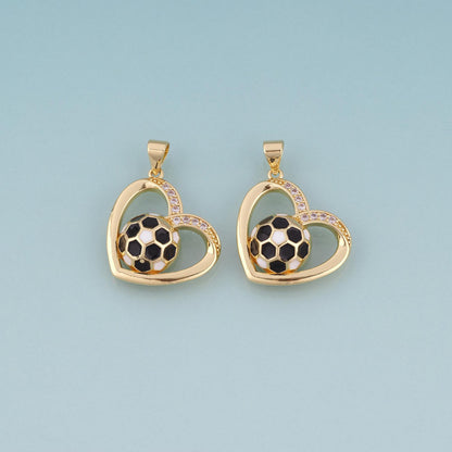 18K Gold Filled Enamel Football Heart Pendant,World Cup Charm Bracelet Necklace for DIY Jewelry Making Supply