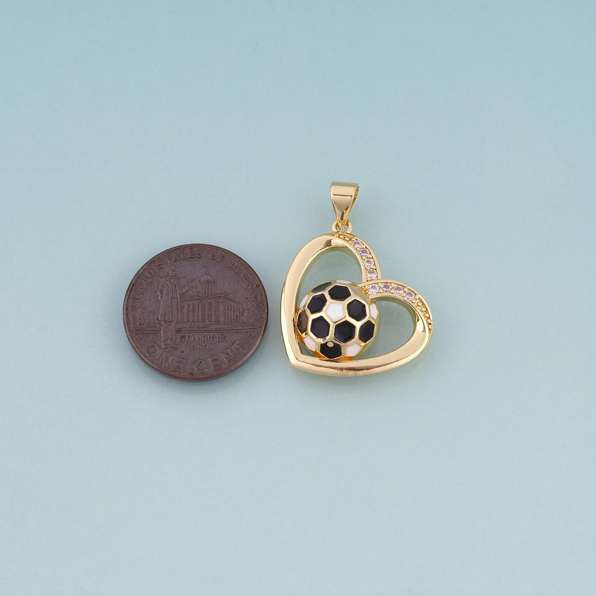 18K Gold Filled Enamel Football Heart Pendant,World Cup Charm Bracelet Necklace for DIY Jewelry Making Supply
