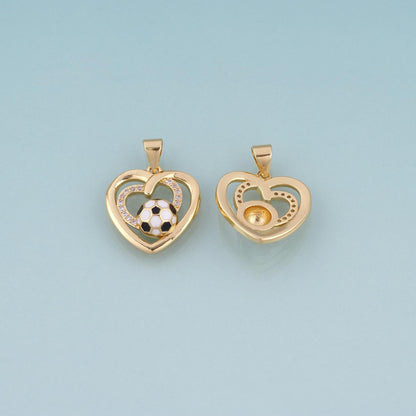 18K Gold Filled Enamel Football Double Heart Pendant,World Cup Charm Bracelet Necklace for DIY Jewelry Making Supply