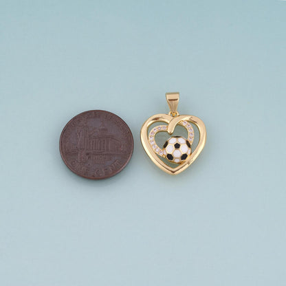 18K Gold Filled Enamel Football Double Heart Pendant,World Cup Charm Bracelet Necklace for DIY Jewelry Making Supply