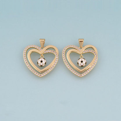 18K Gold Filled CZ Football Double Heart Pendant,World Cup Charm Bracelet Necklace for DIY Jewelry Making Supply