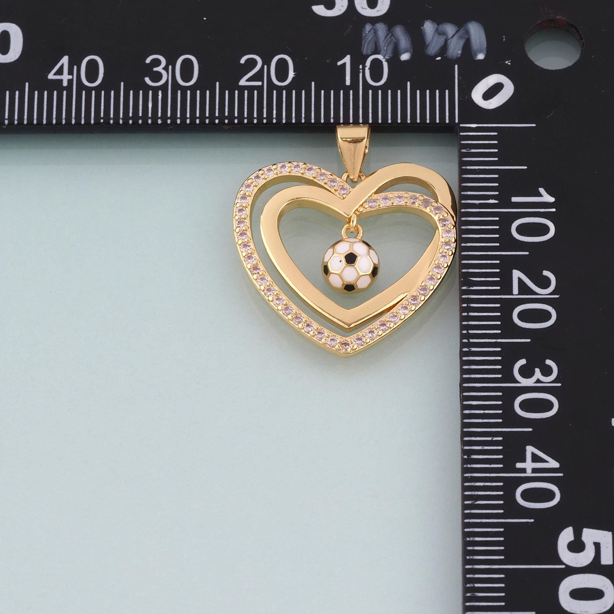 18K Gold Filled CZ Football Double Heart Pendant,World Cup Charm Bracelet Necklace for DIY Jewelry Making Supply