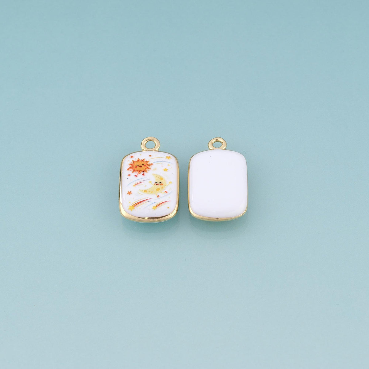18K Gold Filled Ceramics Rectangle Pendant,Enamel Illustration Charm Bracelet Necklace for DIY Jewelry Making Supply