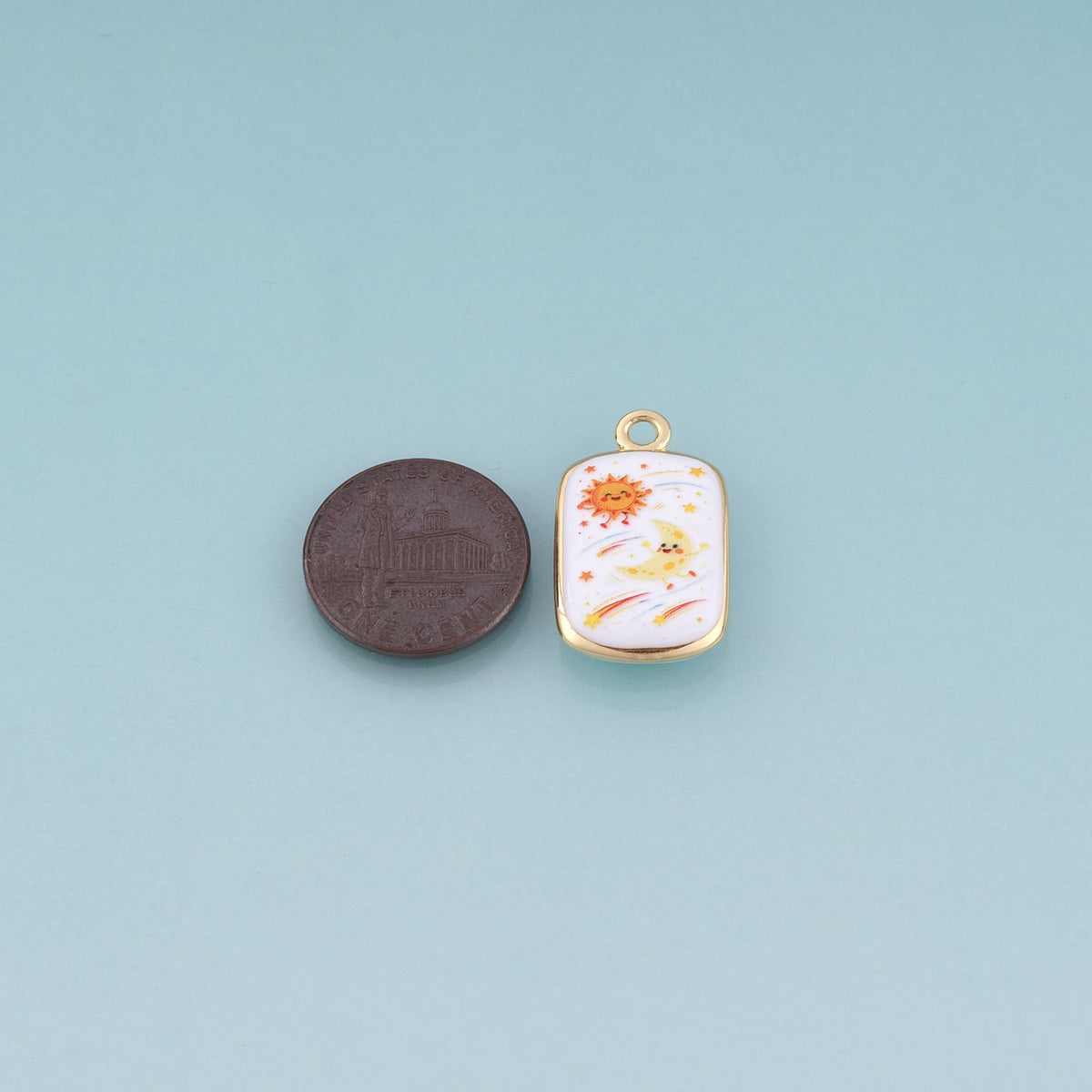 18K Gold Filled Ceramics Rectangle Pendant,Enamel Illustration Charm Bracelet Necklace for DIY Jewelry Making Supply