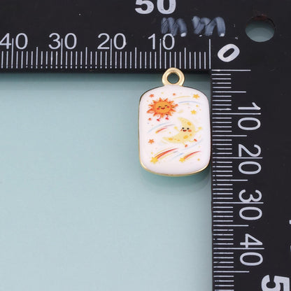 18K Gold Filled Ceramics Rectangle Pendant,Enamel Illustration Charm Bracelet Necklace for DIY Jewelry Making Supply