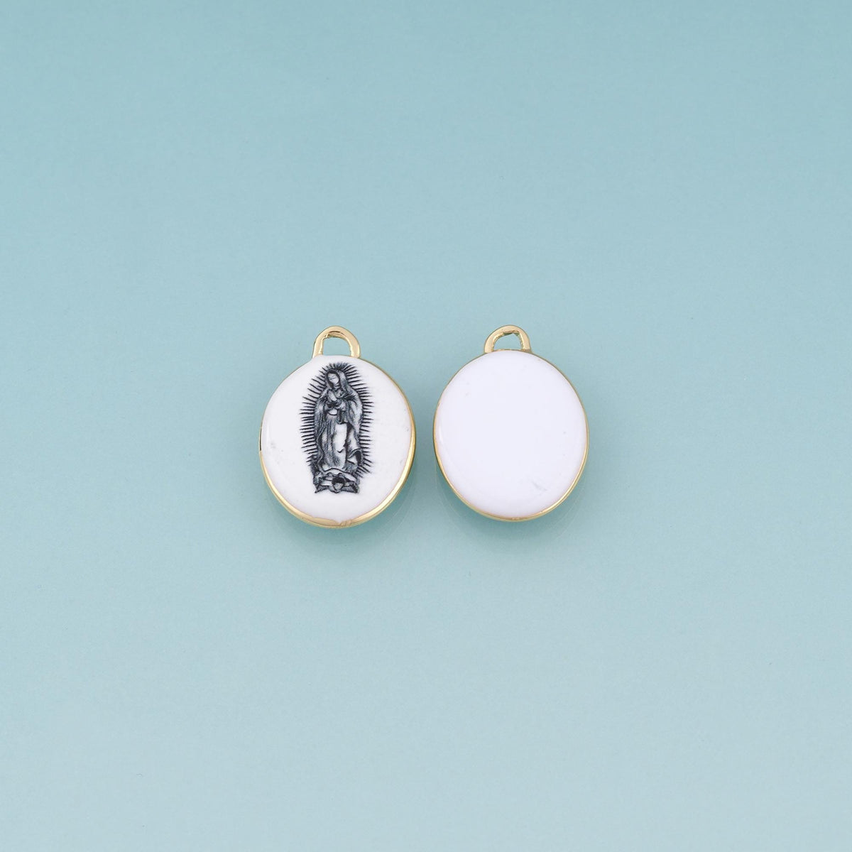 18K Gold Filled Ceramics Oval Pendant,Enamel Religion Illustration Charm Bracelet Necklace for DIY Jewelry Making Supply