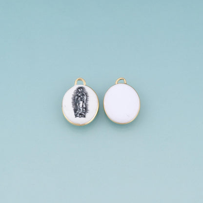 18K Gold Filled Ceramics Oval Pendant,Enamel Religion Illustration Charm Bracelet Necklace for DIY Jewelry Making Supply