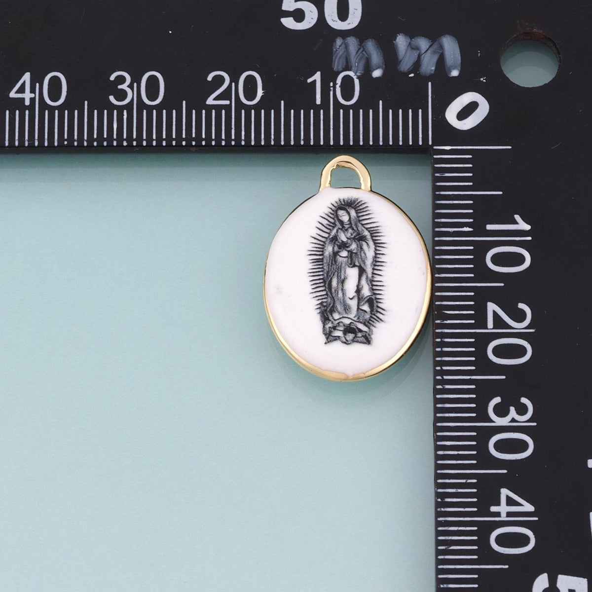 18K Gold Filled Ceramics Oval Pendant,Enamel Religion Illustration Charm Bracelet Necklace for DIY Jewelry Making Supply