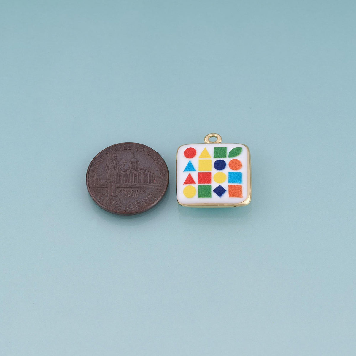 18K Gold Filled Enamel Square Charm Pendant for Jewelry Making