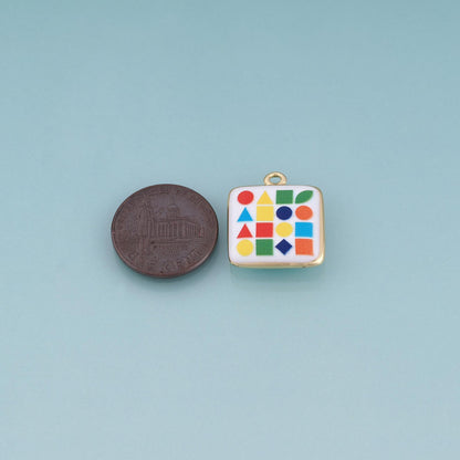18K Gold Filled Enamel Square Charm Pendant for Jewelry Making