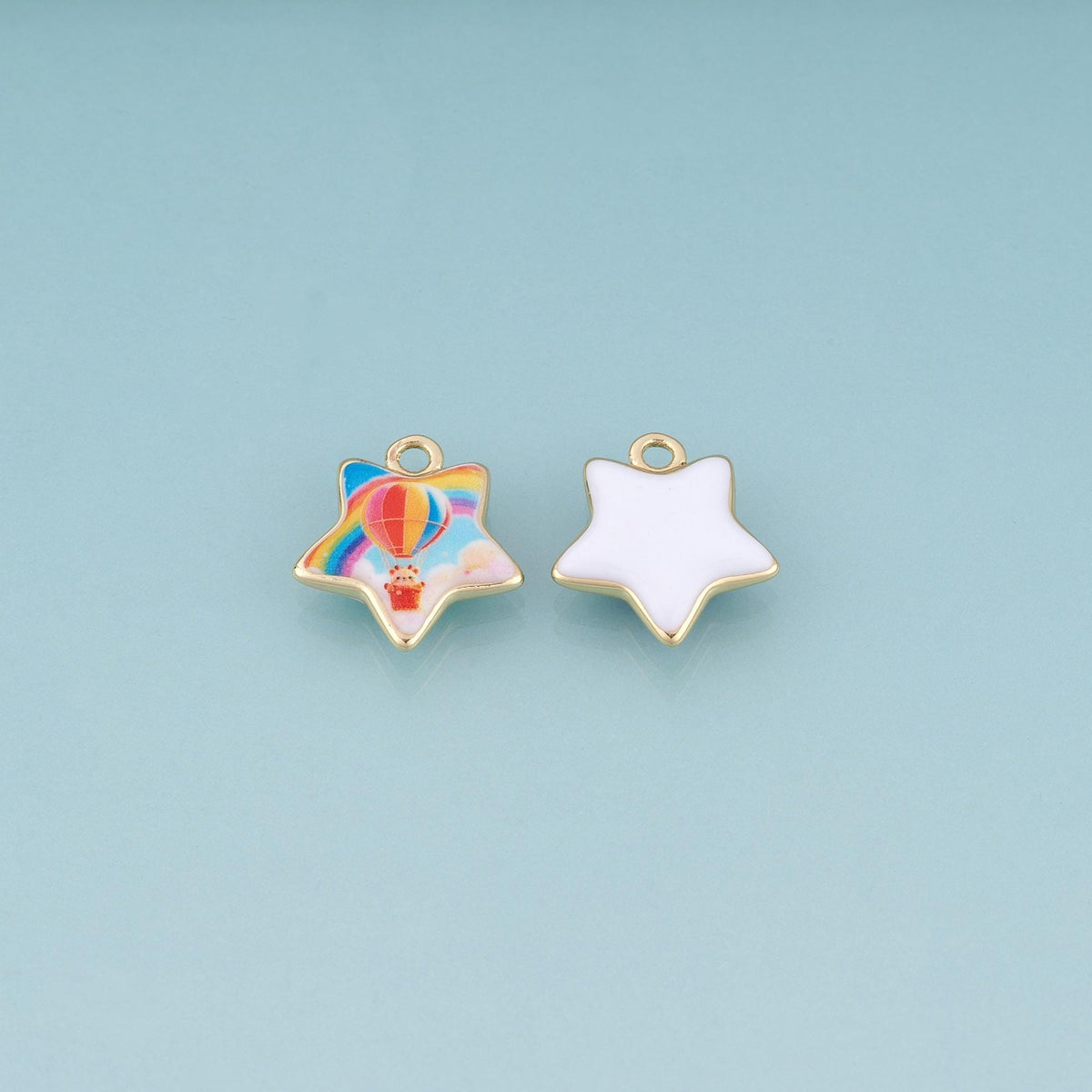 18K Gold Filled Ceramics Star Pendant,Enamel Illustration Charm Bracelet Necklace for DIY Jewelry Making Supply