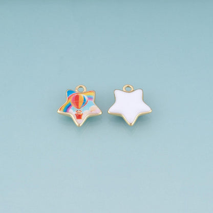 18K Gold Filled Ceramics Star Pendant,Enamel Illustration Charm Bracelet Necklace for DIY Jewelry Making Supply