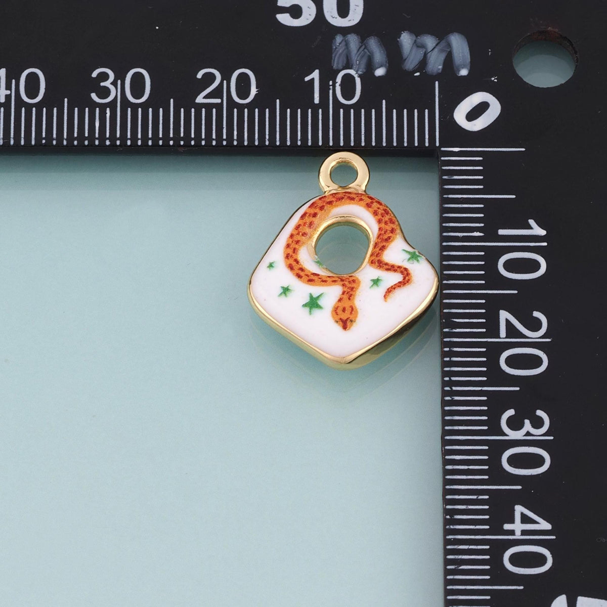 18K Gold Filled Ceramics Cutout Rhombus Pendant,Enamel Snake Illustration Charm Bracelet Necklace for DIY Jewelry Making Supp