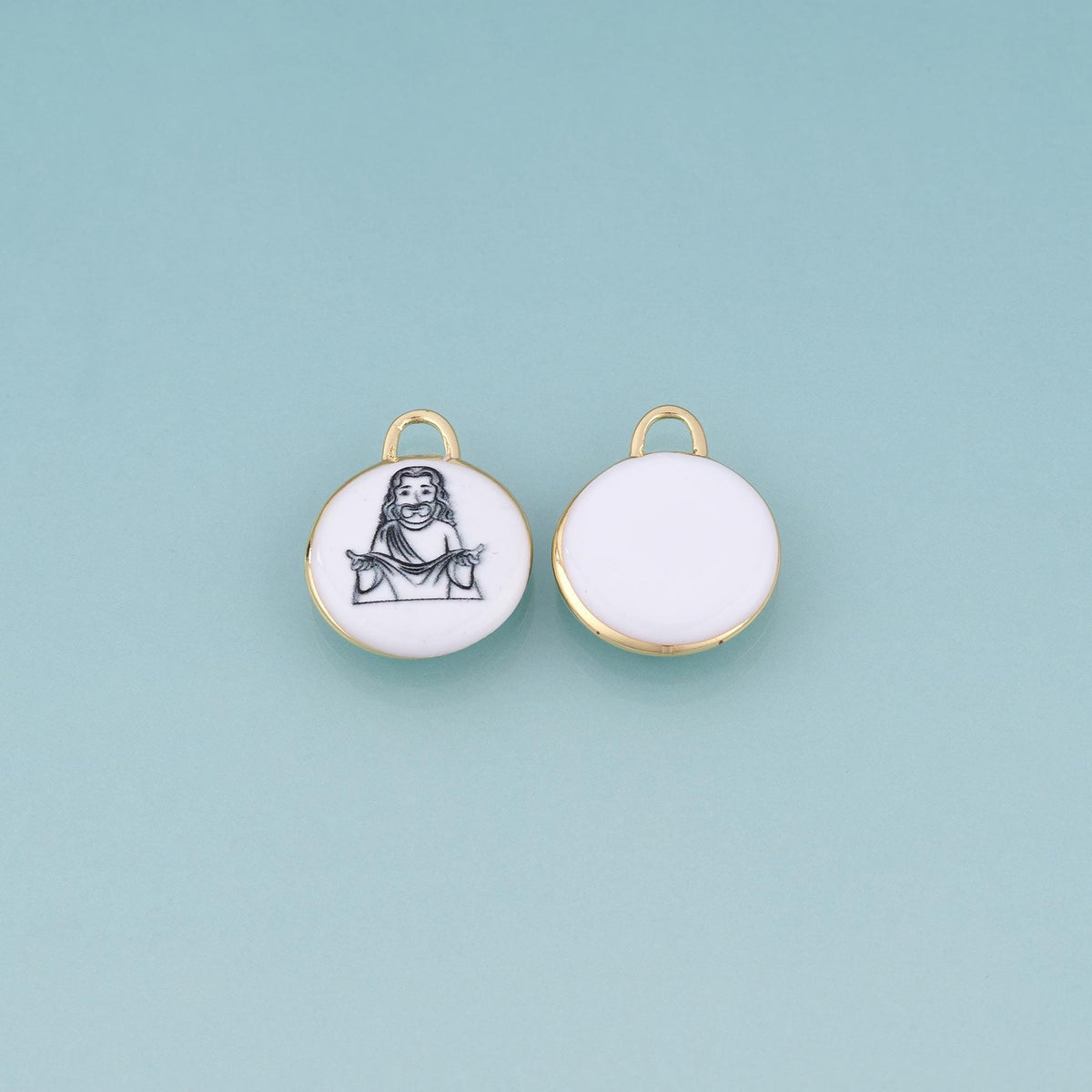 18K Gold Filled Ceramics Round Pendant,Enamel Illustration Charm Bracelet Necklace for DIY Jewelry Making Supply