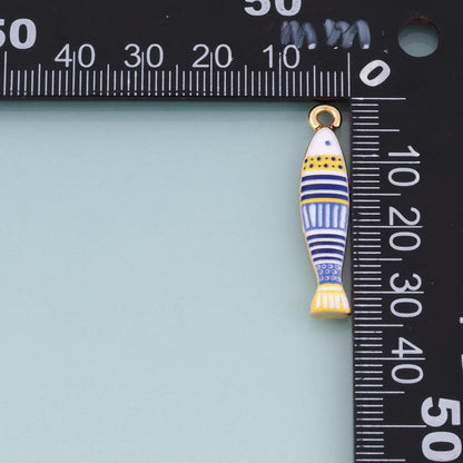 18K Gold Filled Ceramics Fish Pendant,Enamel Illustration Charm Bracelet Necklace for DIY Jewelry Making Supply