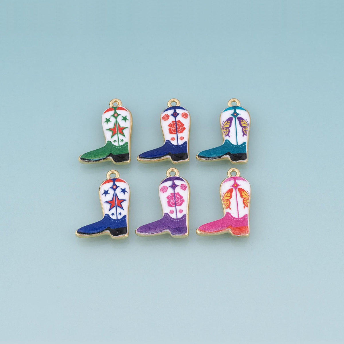 18K Gold Filled Ceramics Boots Pendant,Enamel Illustration Charm Bracelet Necklace for DIY Jewelry Making Supply