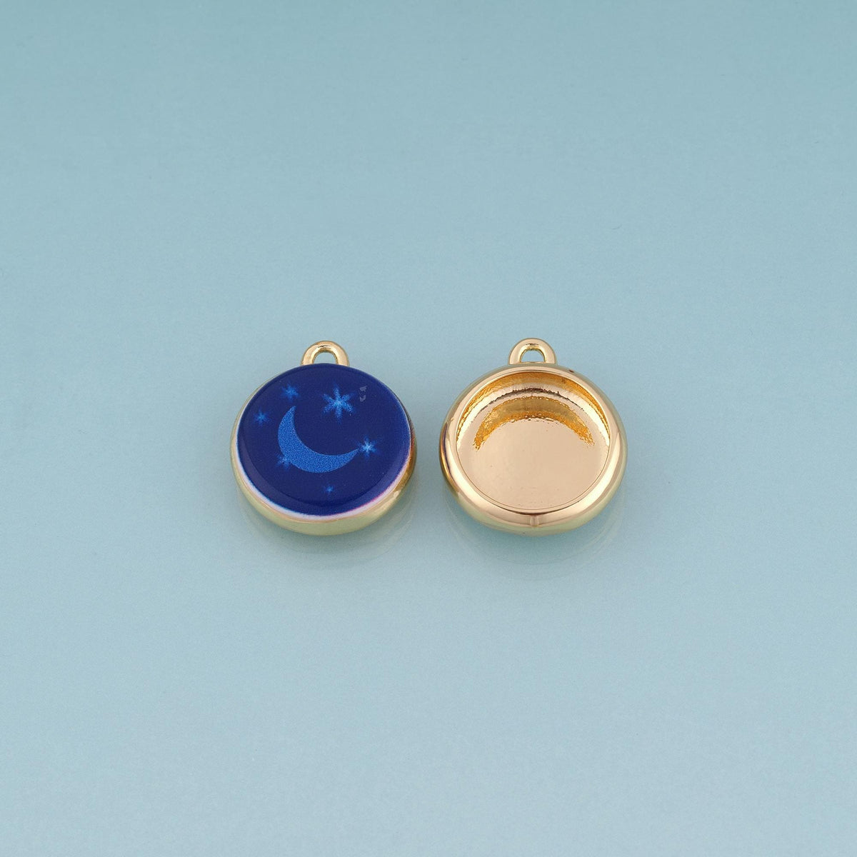 18K Gold Filled Ceramics Round Pendant,Enamel Illustration Charm Bracelet Necklace for DIY Jewelry Making Supply