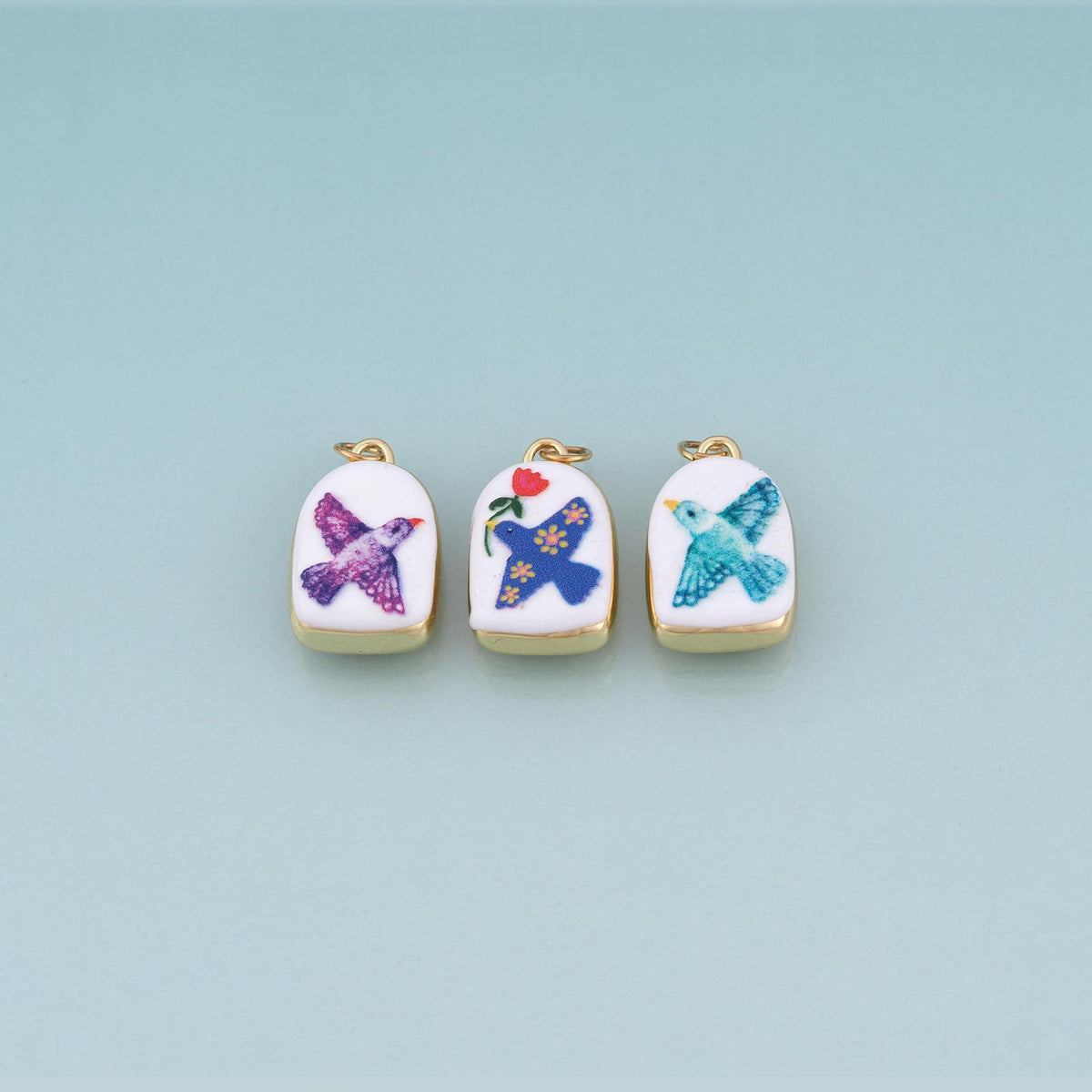 18K Gold Filled Ceramics Arched Pendant,Enamel Illustration Charm Bracelet Necklace for DIY Jewelry Making Supply
