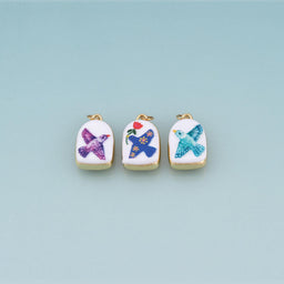 18K Gold Filled Ceramics Arched Pendant,Enamel Illustration Charm Bracelet Necklace for DIY Jewelry Making Supply