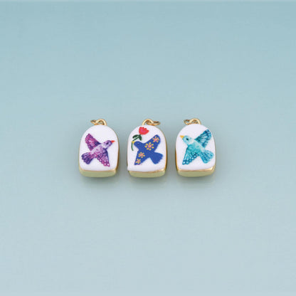 18K Gold Filled Ceramics Arched Pendant,Enamel Illustration Charm Bracelet Necklace for DIY Jewelry Making Supply