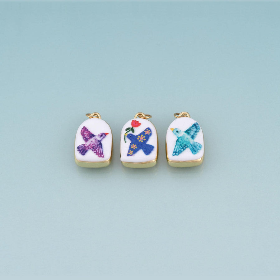 18K Gold Filled Ceramics Arched Pendant,Enamel Illustration Charm Bracelet Necklace for DIY Jewelry Making Supply