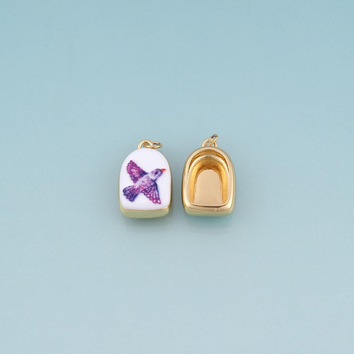 18K Gold Filled Ceramics Arched Pendant,Enamel Illustration Charm Bracelet Necklace for DIY Jewelry Making Supply